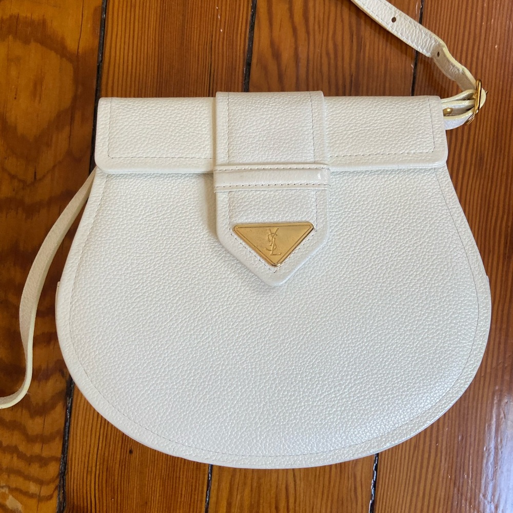 Vintage Yves Saint Laurent White Leather Crossbody Bag